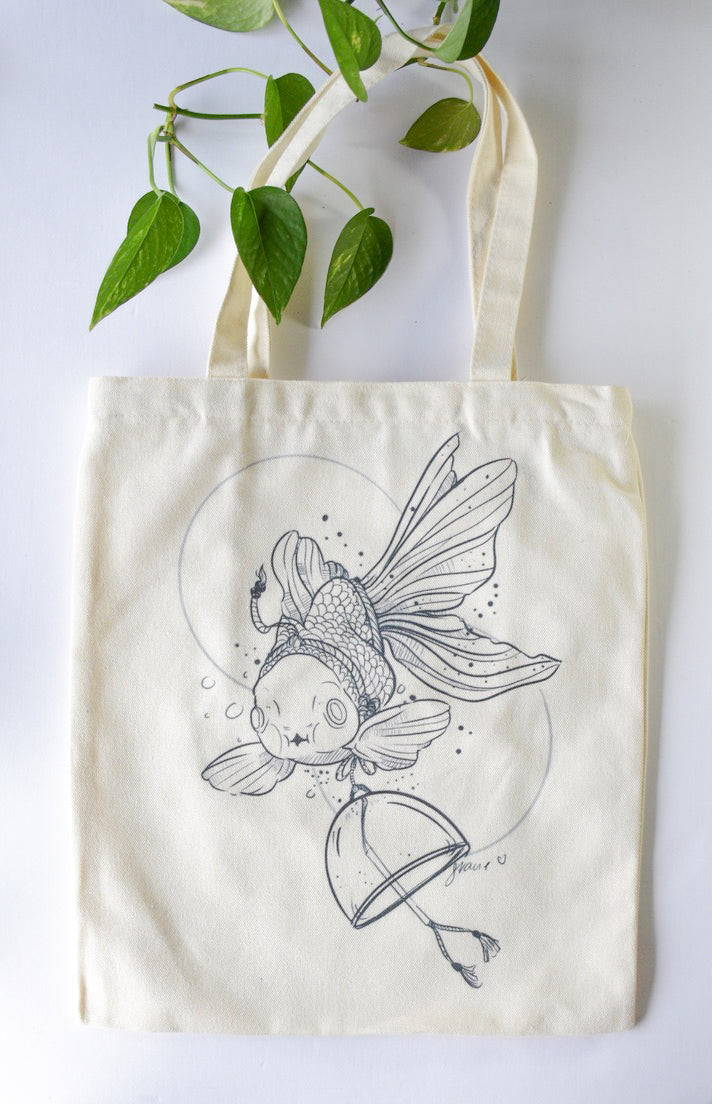 Hand Illustrated Fish Tote Bag  Reusable Eco-Friendly Shopping Bag –  Tuxberry & Whit